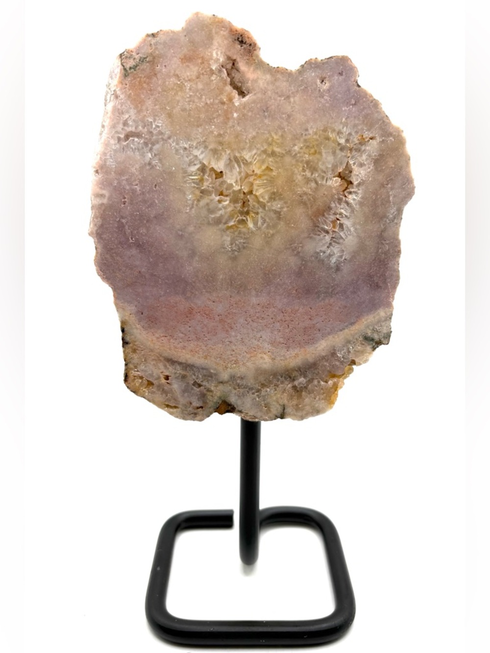 Brazilian Pink Amethyst Crystal Slab Specimen- mounted on display stand